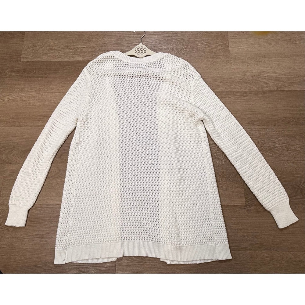 AQUA White Open Knit Long Cardigan Women's L Cotton Blend Coastal Minimalist - Picture 3 of 6